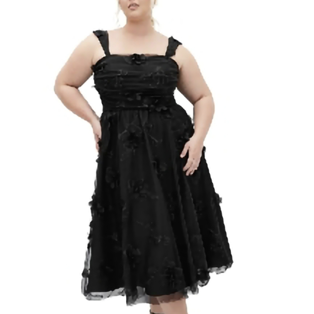City Chic Black Textured Midi Dress